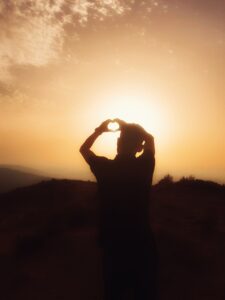 love, sunset, silhouette, backlighting, sunrise, man, heart, sky, sun, nature, mountain, clouds, happy valentines, valentines, amour, couple, relationship