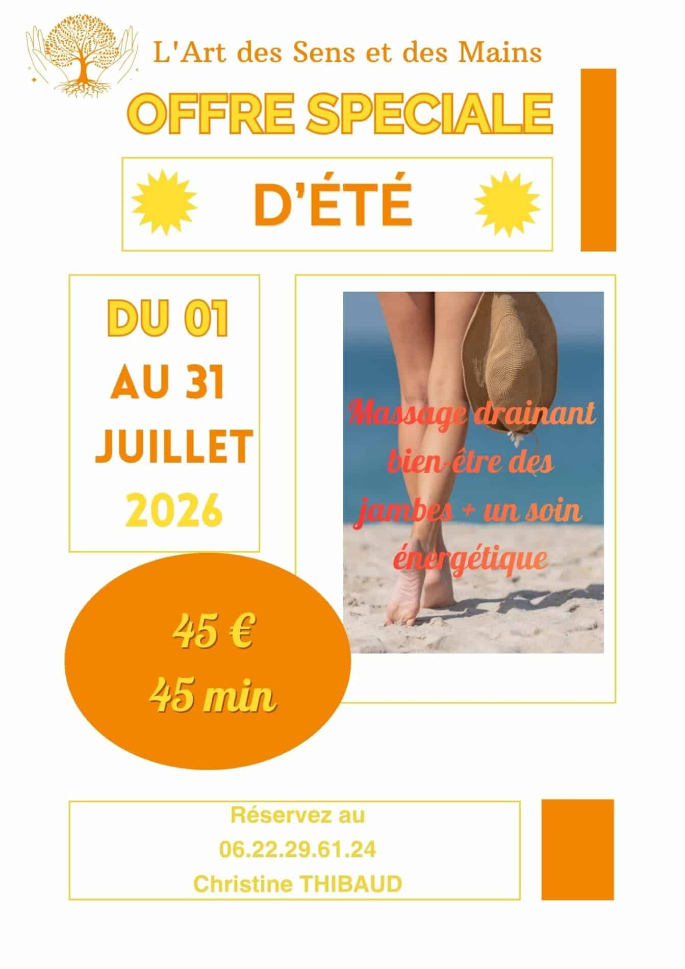 Offre juillet l'art des sens et des mains, massages bien-être énergétique angoulême charente